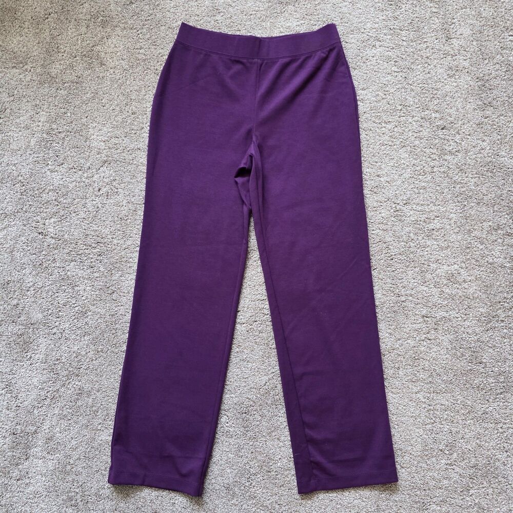 Susan Graver Womens Pants Sz S Pull On Plum Purple Straight Stretch A92763